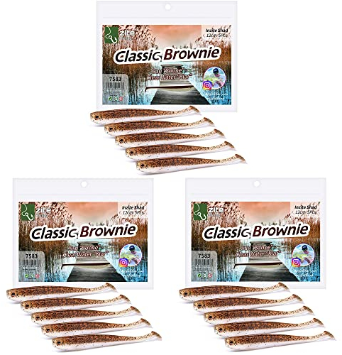 Zite Fishing Gummifische Zander Set – Inzite Shad 12cm Diverse Farben - 15STK Fängige Gummiköder Zanderangeln - Softbait Angelköder UV-Aktiv (Classic Brownie)