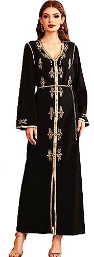 PolyJolly Handgefertigtes Abaya-Kleid mit Perlen für Damen, Dubai Sadui, ausgefallene marokkanische Kaftan, Hochzeitskleidungssammlung, Schwarz-10, Mittel