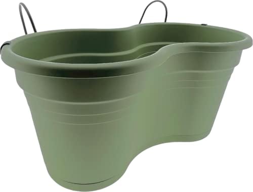 Doppia Fioriera da Balcone Cestino Appeso Fioriera completa con Anelli - Verde antico - 37 x 20 x 17 cm - 1 pz
