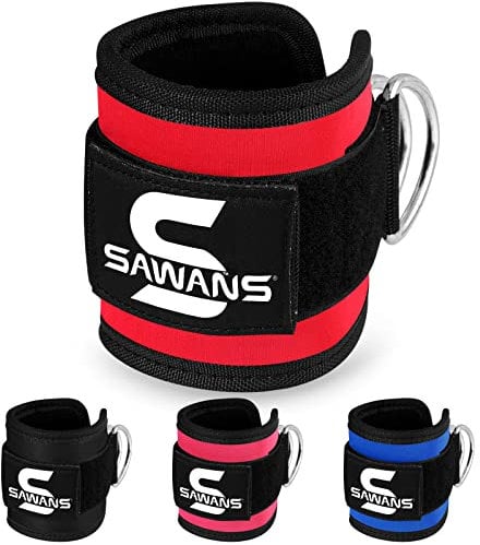 SAWANS Ankle Straps for Cable Machine Attachments Gym Ankle Cuffs with Neoprene Padding Adjustable Glute Kickback Workouts Booty Hip Abductors Leg Curls Exercise for Men and Women (Red 1Pc)