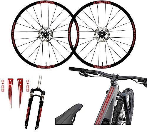 DualColorStampe Komplett-Set für Fahrrad-Felgen, MTB, 26 Zoll, 27,5 Zoll, 28 – 29 Zoll, MTB-Gabel-Aufkleber, MTB-Rahmen-Aufkleber, Sterne B0073 (28-29 Zoll, Rot 31)