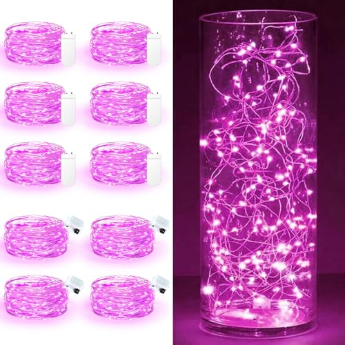 Maxee 10 Stück 1M Rosa LED Lichterkette Batterie, Wasserdicht für DIY, Party, Stimmung Lichter, Weihnachtsdeko, Innen- und Außenbereich Deko, 4 Stück Quadratische + 6 Stück Flache Lichterkette