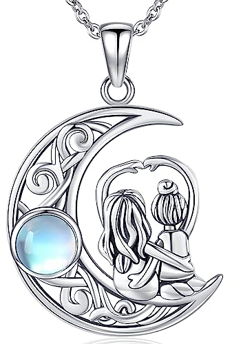 Damen Kette Schwester Anhänger Halskette 925 Sterling Silber Mondstein Halskette Freundschaft Schwester Schmuck Geschenke für Schwester, Freund, Mädchen(D-Mondstein)