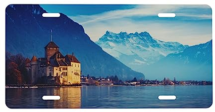 Genfer See Schweiz Gedruckt Auto Front Nummernschild Metall Nummernschild Abdeckung Dekorative Auto Tag 6 X 12 Zoll