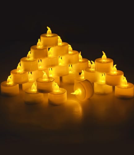 Birshe Juego de 25 LED Velas, Té Parpadeantes LED Velas de Navidad Velas Halloween,Llama Parpadeante Realistas Velas Led Sin Llama Decoración de Luces Decoración para Halloween,Navidad,ÁRbol,Fiesta