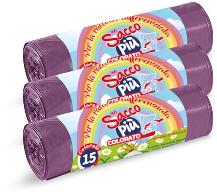 HOME LINE - 45 Rubbish Bags 40 Liters - 55x65 cm, Anti-odor with Pull and Close Handles | Waste Bags for Separate Collection - Anti-drip, Ultra Resistant, Pink Colour