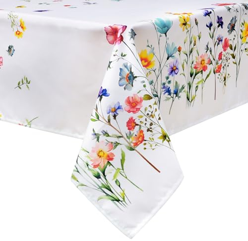 Arquiel Tischdecke Rechteckige Florale, Tischtuch Blumen Wasserabweisend StrapazierfäHiges Aquarell, Abwischbar Tischdeck FüR Abendessen, KüChe, Hochzeit, Drinnen, FrüHling/Sommer(140 x 180 cm)