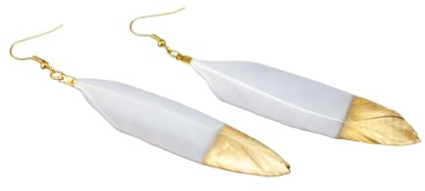Miniblings Feder Ohrringe Hänger Vogelfeder Vogel Fliegen Boho Hippie Weiß Gold - Handmade Modeschmuck I Ohrhänger Ohrschmuck vergoldet