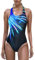 Veranobreeze Damen-Badeanzug mit athletischem Druck, Trainingsbadebekleidung, Racerback-Wettkampf-Badeanzug für Fraue(Aurora Blau,EU42)
