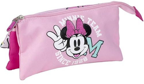 CERDÁ LIFE'S LITTLE MOMENTS Minnie Mouse Federmäppchen mit 3 Fächern - Farbe Fuchsia - 11,5 x 2 x 22,5 cm - Reißverschluss - Minnie Mouse Aufdruck - Originalprodukt