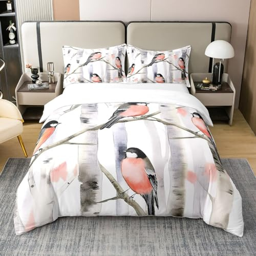 richhome Rustikale Vögel 100% Baumwolle Bettbezug, Retro Herbst Dschungel Wilde Vögel Zweig Tröster Bezug für Schlafzimmer, Vintage Land Tröster Bezug mit 1 Kissenbezug 135x200 Größe