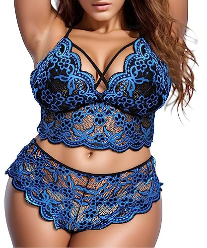 Damen sexy Dessous erotisch große größen spitzed gedruckt V-Ausschnitt hoher Bund Lingerie mit BH + Höschen erotik Corsage Spitze Reizwäsche Sets transparent Dessous Damen