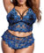 Damen sexy Dessous erotisch große größen spitzed gedruckt V-Ausschnitt hoher Bund Lingerie mit BH + Höschen erotik Corsage Spitze Reizwäsche Sets transparent Dessous Damen