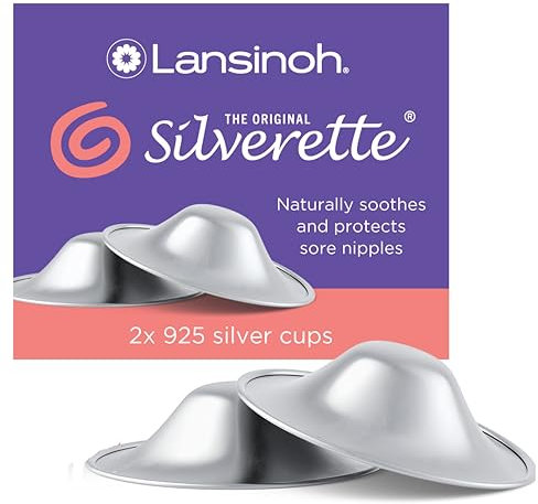 Lansinoh Silver Nipple Cups - 925 Sterling Nickel Free Silver Nipple Shields for Breastfeeding - Naturally Protects and Helps Heal Sore Nipples Breast Feeding - Postpartum Essentials
