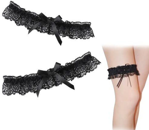 Rakiuty Brautstrumpfband,Strumpf Set Braut Bein Ring Strap,Strumpfband für Hochzeit,Elastische Bein Ring Prom Dance Party,2 Stück,Schwarz
