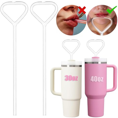 NiHome Lot de 2 pailles réutilisables en verre borosilicate transparent anti-plis pour gobelets de 880,5 g et 1,2 l – Sans BPA, résistantes aux températures, passent au lave-vaisselle, gardent vos