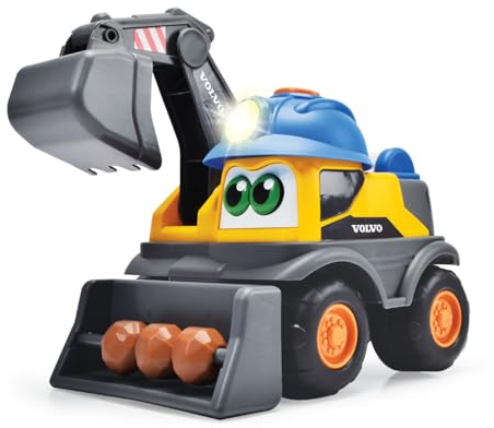 Dickie Toys ABC - Bagger-Fahrzeug Danny Digger (25 cm) für Kinder ab 2 Jahre - motorisiertes Volvo Baustellenfahrzeug mit beweglichem Baggerarm, Spielzeug-Funktionen, Licht & Sound