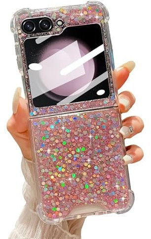 LCHULLE Custodia Glitter Compatibile con Samsung Galaxy Z Flip6 5G Cover Ragazze Custodia con Lucida Paillettes Cover Silicone Protettiva Antiurto Bling Case per Samsung Z Flip6 5G Rosa