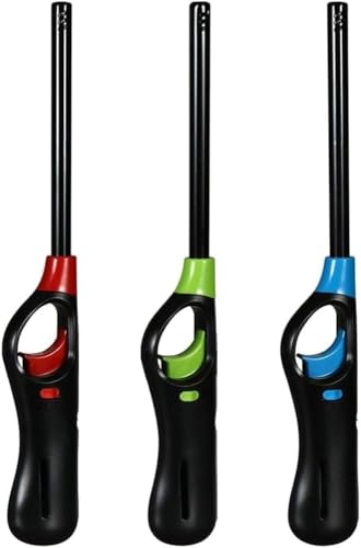 ANGIX Pack of 3, Multipack Large BBQ Lighters Refillable Safety Gas with Assorted Colours Perfect for Kitchen, Barbecue, Candles, Camping, Cooking, BBQs & Fireworks