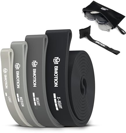 Müller & Blum Fitnessbänder Set mit Tragetasche und Türanker, Widerstandsbänder in 4 Widerstandsstufen, ideal für Calisthenics, Krafttraining, Yoga, Pilates (4-er Set (Light, MEDIUM, Heavy, X-Heavy))