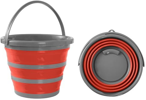 BRAMBLE Cubo de Silicona Plegable de 10L - Cubo Versátil, Portátil y Que Ahorra Espacio para Limpiar, Acampar y Pescar (Rojo)
