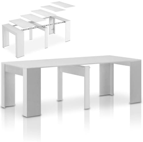 Shally Dogan Tavolo Allungabile per Cucina, Ingresso e Sala da Pranzo, Consolle Salvaspazio Richiudibile da 3 Metri con 5 Pannelli, Design Moderno ed Elegante, Apertura Semplice (Bianco Frassinato)