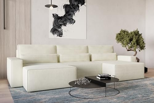 mb-moebel Ecksofa Denver Mini U – aus Cord Couch für Wohnzimmer Schlafsofa Sofagarnitur Sofa U-Form Cordstoff Eckcouch Wohnlandschaft Polsterecke mit Schlaffunktion und Bettkasten (Weiß - Poso 38)