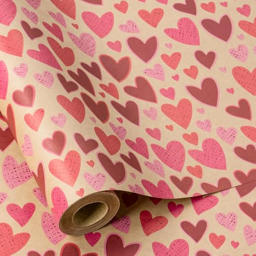 RUSPEPA Kraft-Geschenkpapierrolle – Minirolle – Geschenkpapier für Liebhaber mit Herz-Design, ideal für Valentinstag, Partys und mehr – 43,2 cm x 10 m