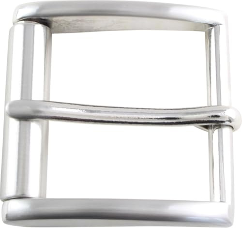 BELTINGER Gürtelschnalle mit Rolle 4,0 cm | Buckle Wechselschließe Gürtelschließe 40mm Massiv | Dorn-Schließe | Wechselgürtel bis 4cm | Silber
