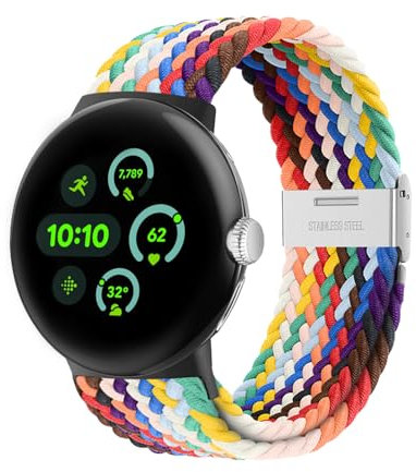NewJourney Elastisches geflochtenes Armband - Nur Kompatibel mit Google Pixel Watch 4/3 45mm, verstellbares Nylonarmband für Google Pixel Watch 4/3 45mm(Regenbogen)