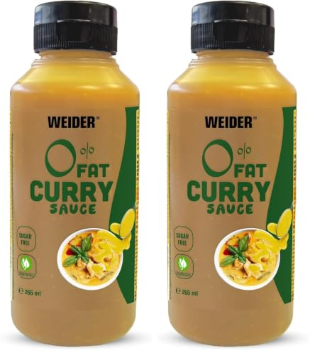 Weider Gourmet 0% Fat Curry Sauce (265 ml). Salsa Curry 0% Grasas, 0% Azúcar. Bajo en Calorias. Nueva Receta Mejorada. Ideal para dar sabor a tus platos. (Paquete de 2)