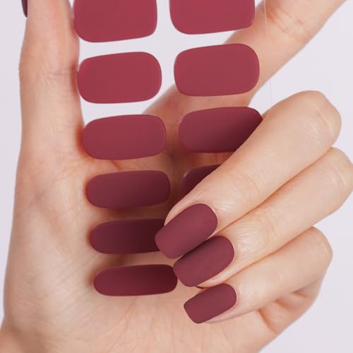 DANNI & TONI Halb ausgehärtete Gel Nagelfolien (Velvet Rouge) Weinrot Matt Nagelset uv Gel Nagelfolie Nageldesign Nagelfolie Selbstklebend Wraps 28 Aufkleber