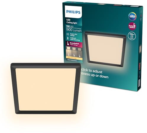 Philips LED SceneSwitch Deckenleuchte (15 W), rechteckig (40x40cm), mit warmweißen Licht, dimmbar, schwarz