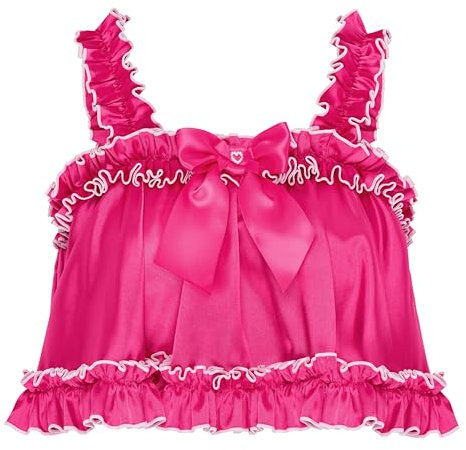Satini Lingerie Raso Femminuccia Orlo a Bordo Arrotolato con Volant Canottiera Top (Rosa Fucsia, M)