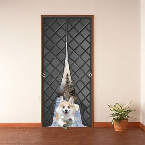 Isolation Thermique Porte 90 x 215 cm Coupe-Vent et Imperméable Rideau Isolant Thermique avec Magnétique avec Ruban Adhésif Sans Perçage pour Portes D'Entrée, Portes de Balcon, Noir