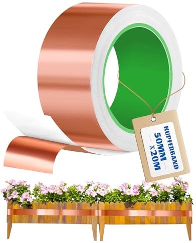 LAOYE Kupferband Gegen Schnecken 50mmx20M Kupfefolie Selbstklebend Schneckenzaun Kuper Schneckenschutz für Hochbeet Pflanzen Salat Schneckenabwehr Schneckenband Anti-Schnecken