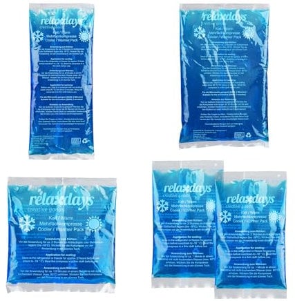 Relaxdays Bolsas Gel Frío, Set de 5, 4 Tamaños, Compresas Calor Lesiones, Primeros Auxilios, para Microondas, Azul, Plástico, 5 uds