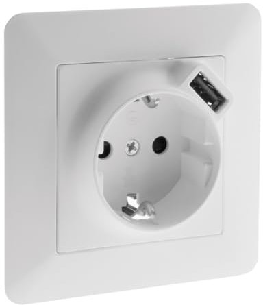 Zenitech, Schuko-Steckdose + USB weiß, Asfora Einbaugerät, Steuerschalter und Steckdosen, modernes Design, kompatibel mit verschiedenen Geräten, einfache Installation