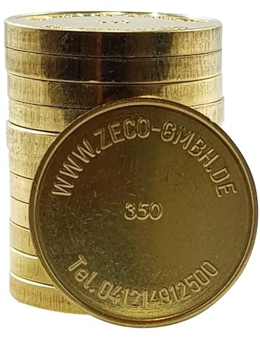 Zeco Wertmarke WM3, Waschmarke kompatibel mit Miele 1699350, Messing Jeton, 100 Stück, WM3, Abmessungen: 19,7 x 2,3mm