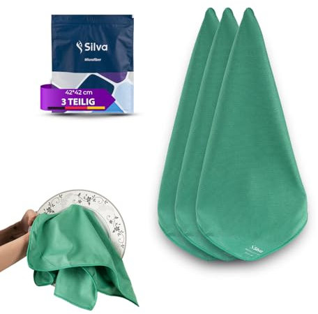 Silva Mikrofasertücher 42x42 cm extra groß 3er Set Grün | Mikrofaser Handtuch für Glas, Spiegel, Küche, Bad & Auto – streifenfreie Microfaser Putztücher, langlebig & waschbar