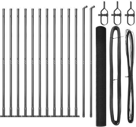 vidaXL Welded Wire Fence Mit 13 Flanschpfosten Grau 1,4X50 m Stahl Langlebige Außenzaunlösung Set Metallgarten Verzinkter Staketenzaun Hinterhof