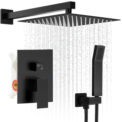 RNDIOZD Shower Faucet Set, 10 Inch Rain Shower with Handheld, Matte Black