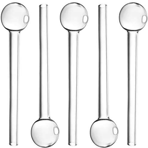 5pcs Glass Pipe Oil Burner Male glass tubes, 13cm Borosilicate GLass Pipe, GlAss Straws with Ball-Shaped, Mini Portable Heat Resistant GlaSS Oil Burner, Clear Thick Oil Pipe for Travel and Relaxation