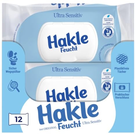 Hakle Feucht ULTRA SENSITIV, 12 Packungen Feuchtes Toilettenpapier | 12 x 42 Blatt, Beruhigende Pflege, für Sensible Haut