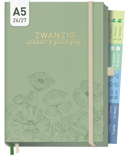 Häfft® Business-Timer Deluxe Kalender 2026 2027 A5 Green Poppy