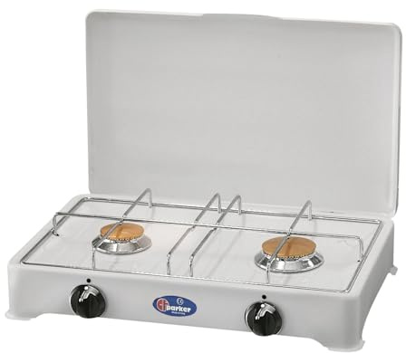 CF Parker 2-Flammen Gaskocher mit Zündsicherung, Weiß, 50 mbar, 3,95 kW, Modell 2022 S, 480 x 295 x 100 mm