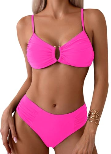 Costumi da Bagno Donna Push Up Imbottito Reggiseno Scollo a V Due Pezzi Bikini Set Sexy Vintage Swimwear Elegante set perizoma bikini costume da bagno push up con triangolo coppa spaghetti due pezzi