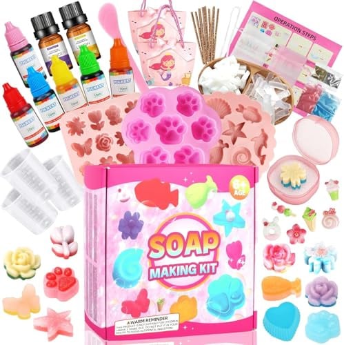 USHOP Seife Selber Machen Kinder,500g Seife mit Formen Pigment Geschenktasche und DIY-Werkzeuge,Seifen Selber Machen Set Erwachsene,Kindergeburtstag Weihnachts Geschenk