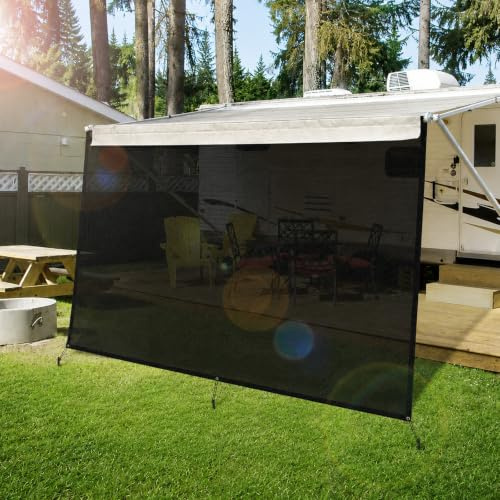 Wohnmobil Markisen Sichtschutz 2,46 x 3,35 m mit 6 mm Keder, Sonnenschutz Vorderwand für Wohnwagen & RV Vorzelt, PVC Mesh Frontwand inkl. Erdnägel und Spannseilen (2,46 m x 3,35 m)