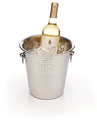 BarCraft Champagner-Eimer, Edelstahl-Weinkühler-Halter mit gehämmerter Oberfläche, 4 Liter Fassungsvermögen, 21 x 20,5 x 21cm, 1 Stück, Silber / Schwarz